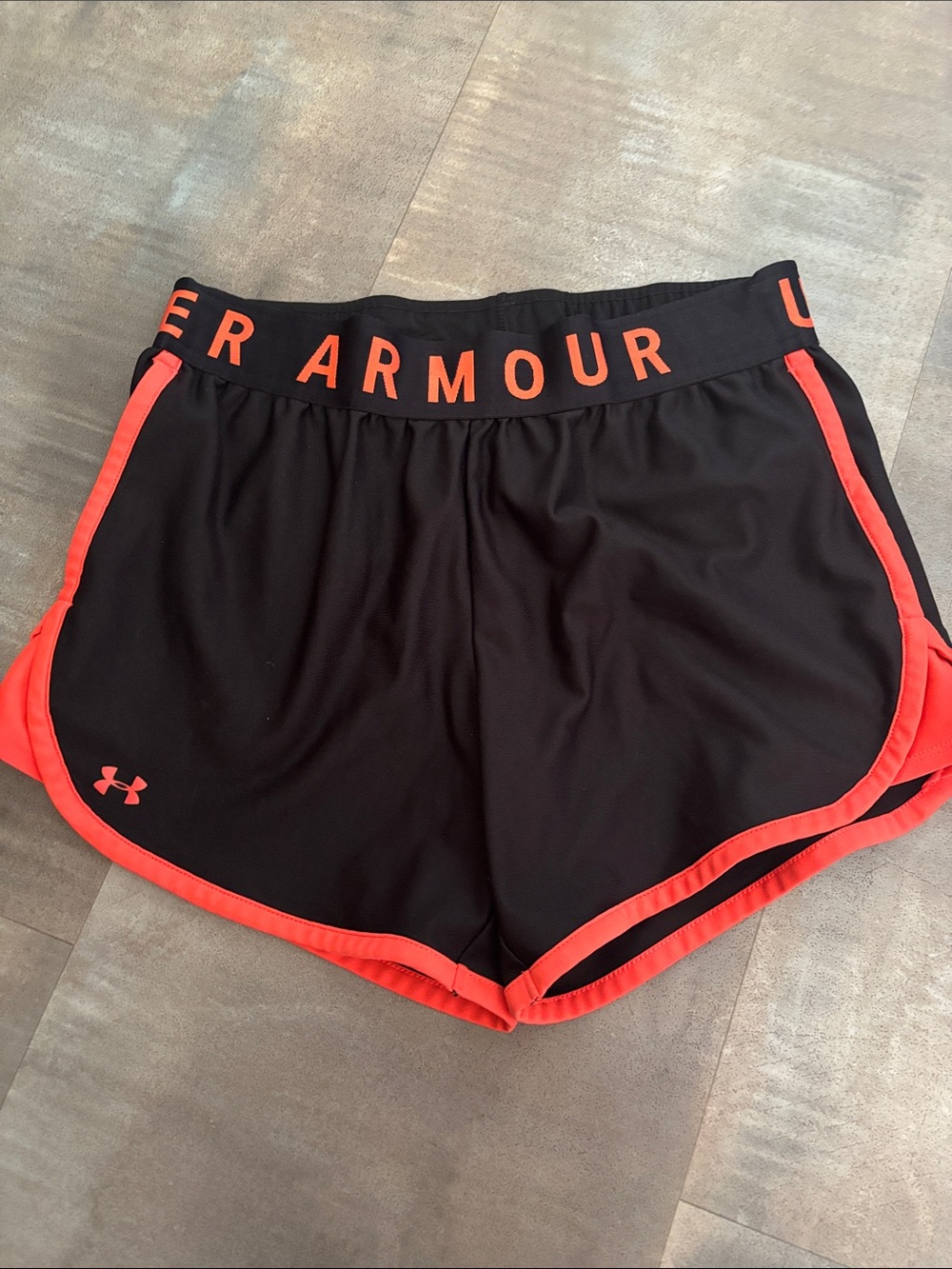 Under Armour Women’s Black Athletic Shorts with Coral Trim size medium